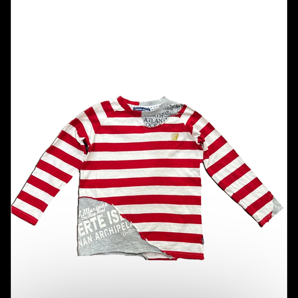 Original Marines Long Sleeve Crew Neck Striped Tee W/Grey Patches Boys Sz 6 Year